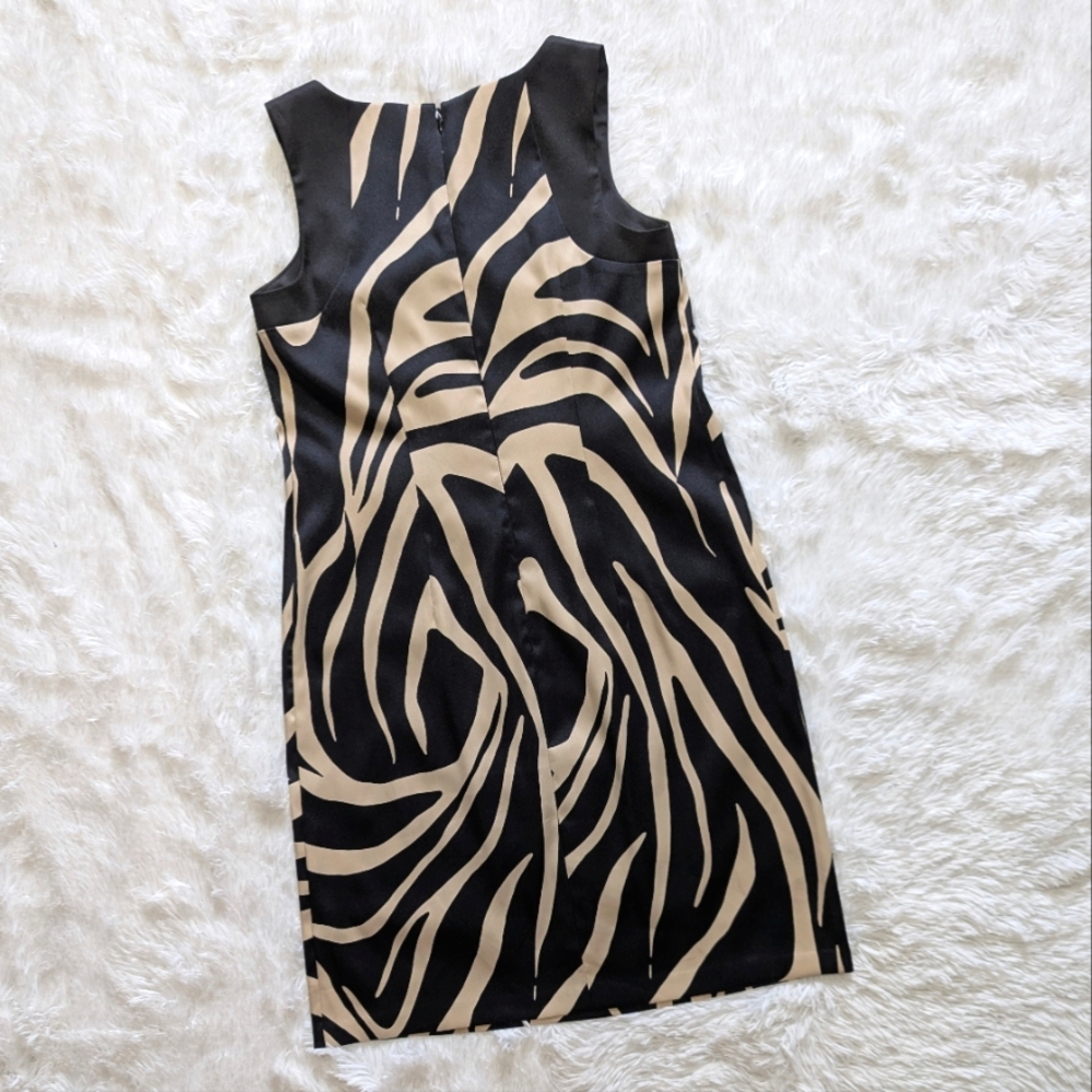 Y2K Alyx Limited Satin Zebra Print Black & Tan Shift Cocktail Dress Size 6 - Picture 4 of 12